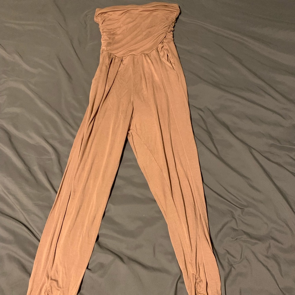 Taupe strapless jumpsuit